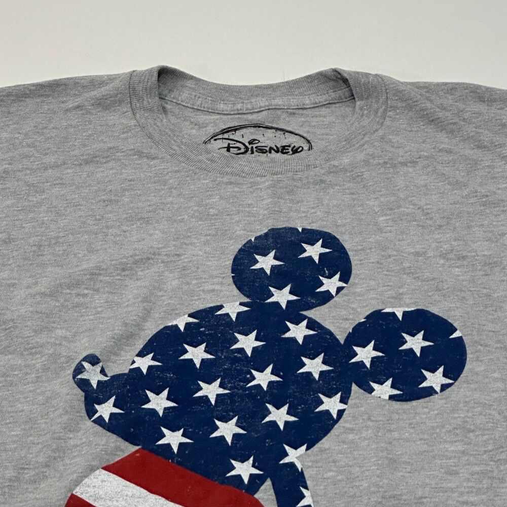 Disney Men's T-Shirt Gray Mickey American Flag‎ Graphic, Size XL